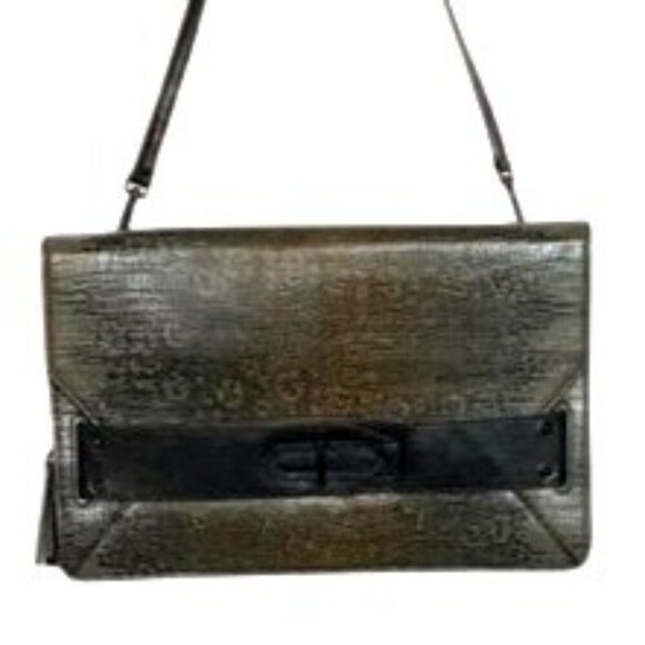 Derek Lam 10 Crosby Taupe/Gray Lizard Embossed Leather Clutch Crossbody - Picture 2 of 10